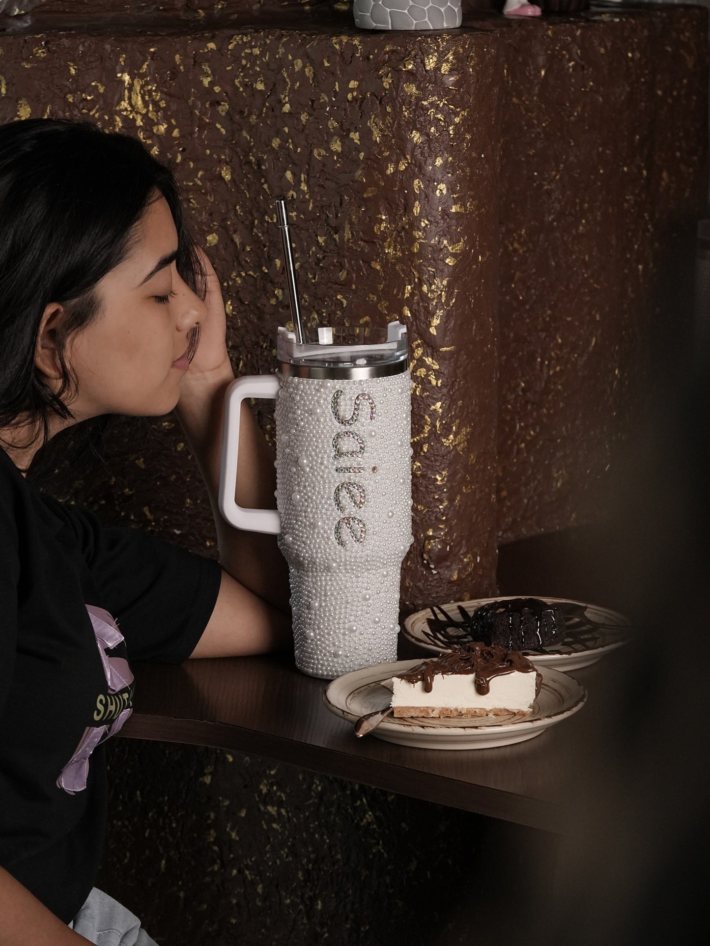 Pearl White Handmade Rhinestone Customized Tumbler