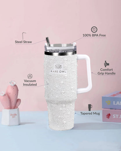 Pearl White Handmade Rhinestone Customized Tumbler