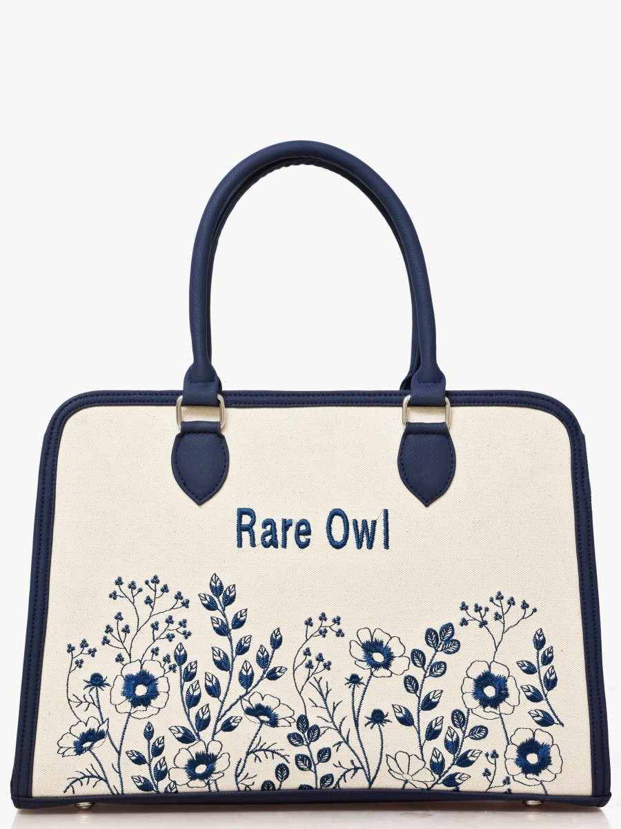 Blue Petal Elegance Customized Embroidery Tote Bag