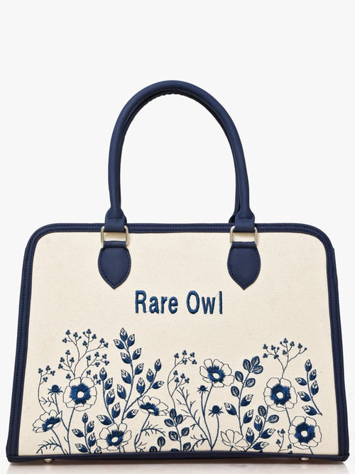 Blue Petal Elegance Customized Embroidery Tote Bag
