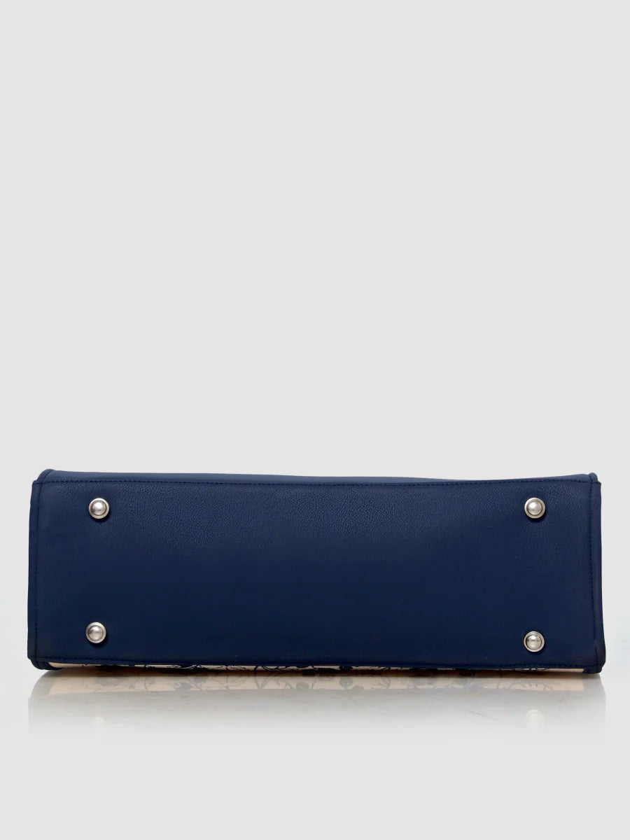 Blue Petal Elegance Customized Embroidery Tote Bag