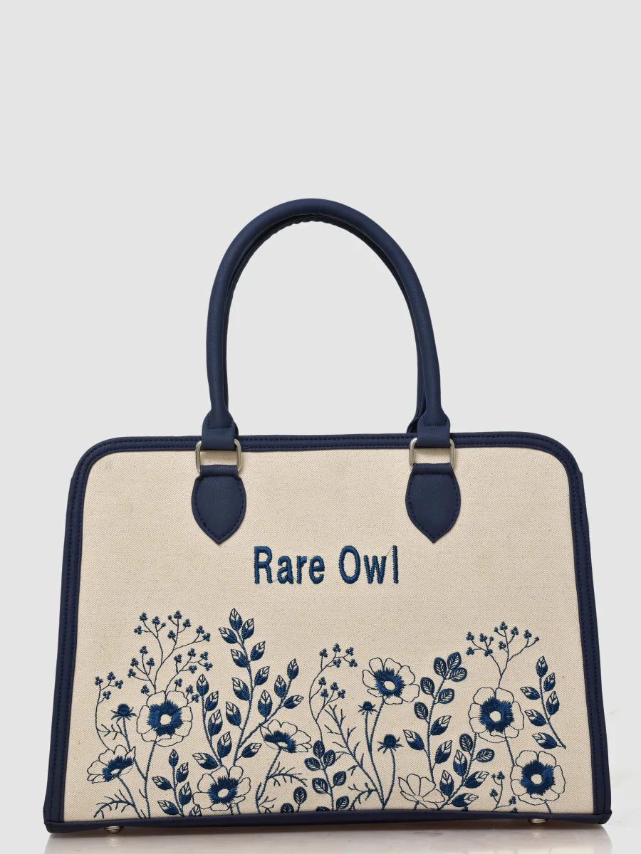 Blue Petal Elegance Customized Embroidery Tote Bag