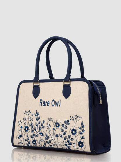 Blue Petal Elegance Customized Embroidery Tote Bag