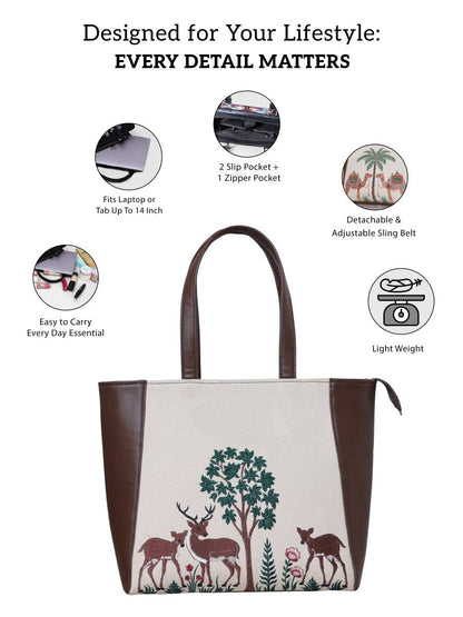 Deer Blossom Carryall Embroidered Tote