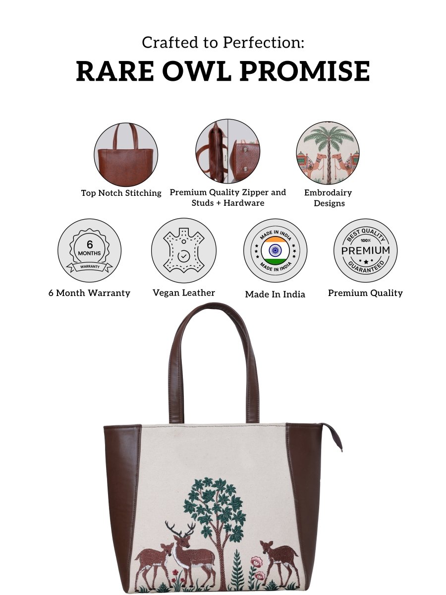 Deer Blossom Carryall Embroidered Tote