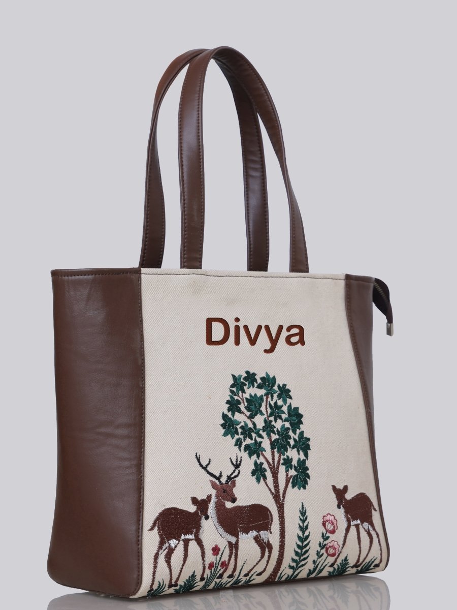 Deer Blossom Carryall Embroidered Tote