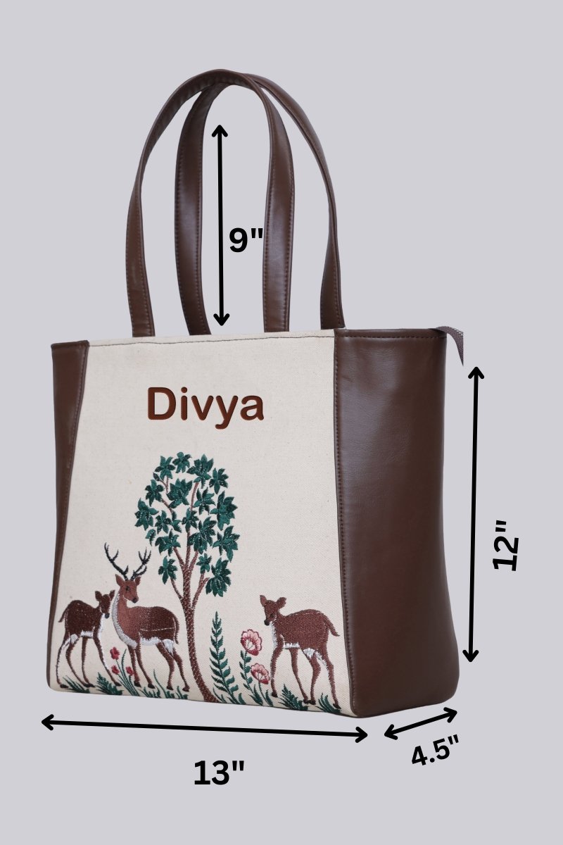 Deer Blossom Carryall Embroidered Tote