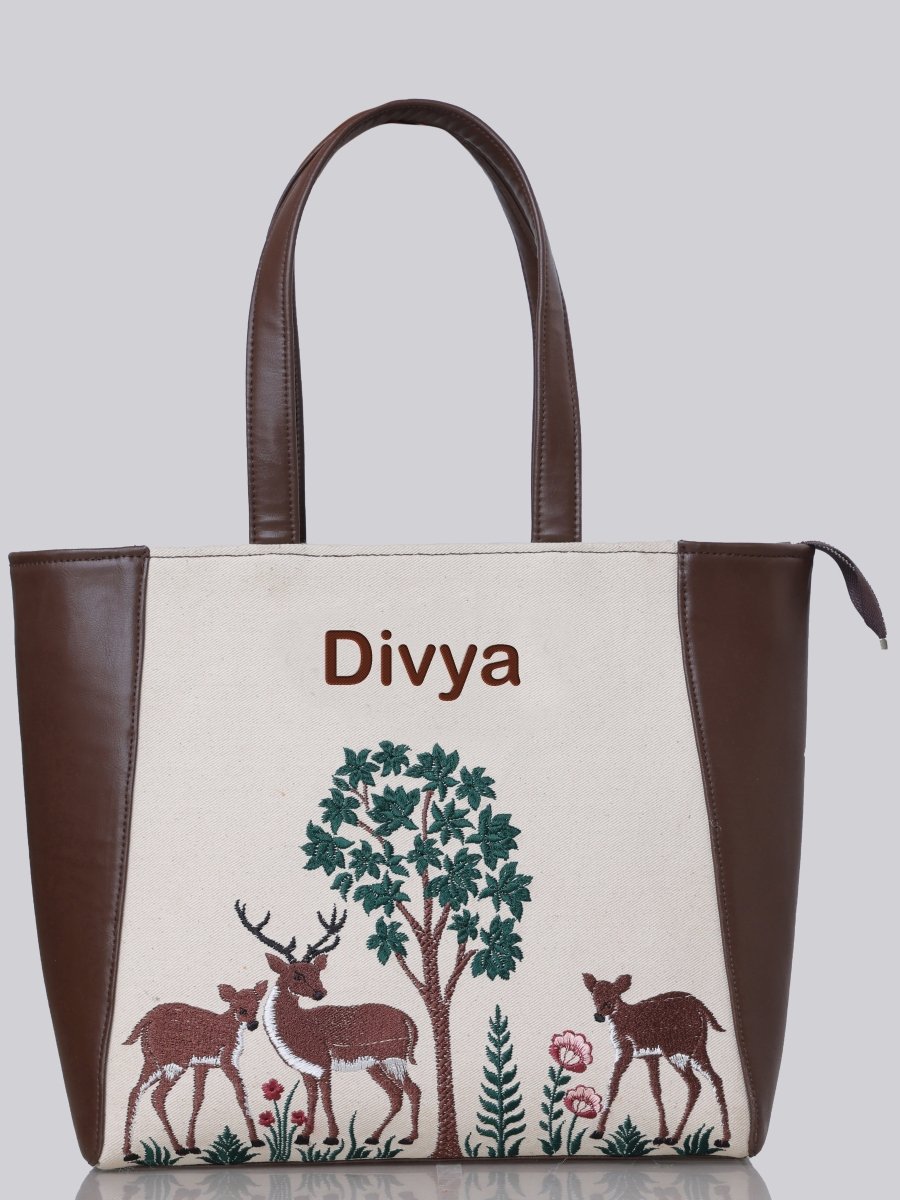 Deer Blossom Carryall Embroidered Tote