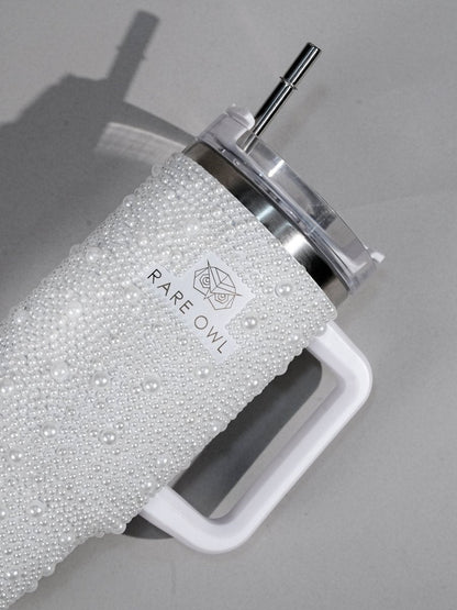 Pearl White Handmade Rhinestone Customized Tumbler
