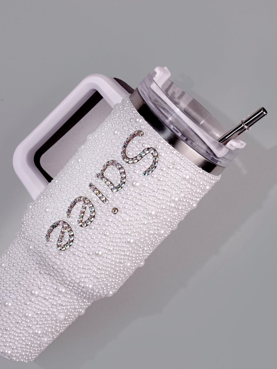 Pearl White Handmade Rhinestone Customized Tumbler