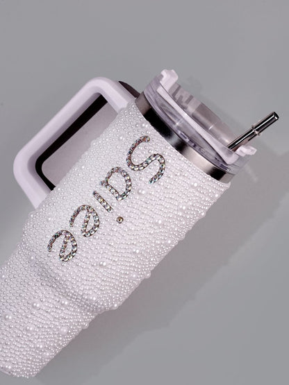 Pearl White Handmade Rhinestone Customized Tumbler