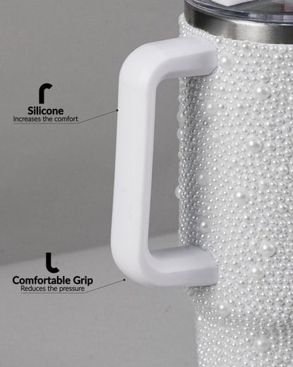 Pearl White Handmade Rhinestone Customized Tumbler