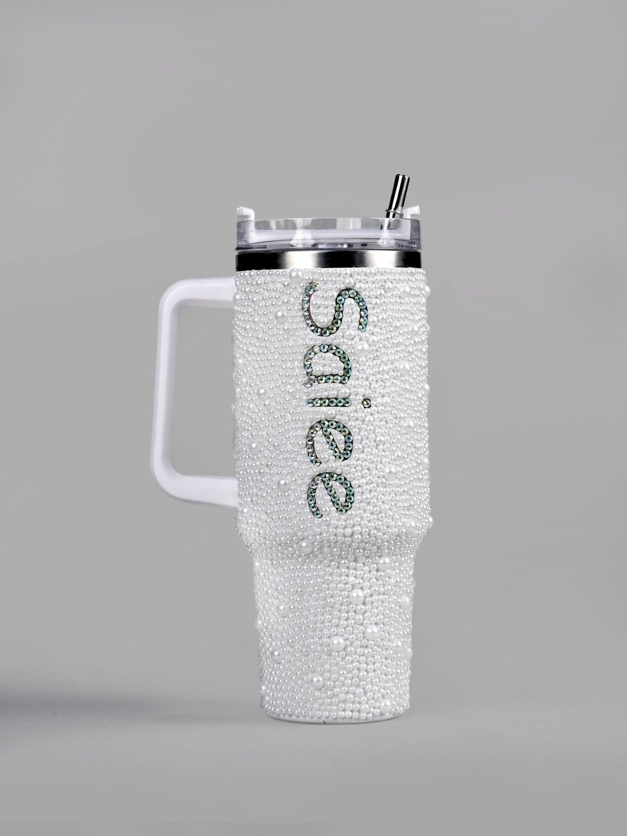 Pearl White Handmade Rhinestone Customized Tumbler