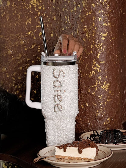 Pearl White Handmade Rhinestone Customized Tumbler