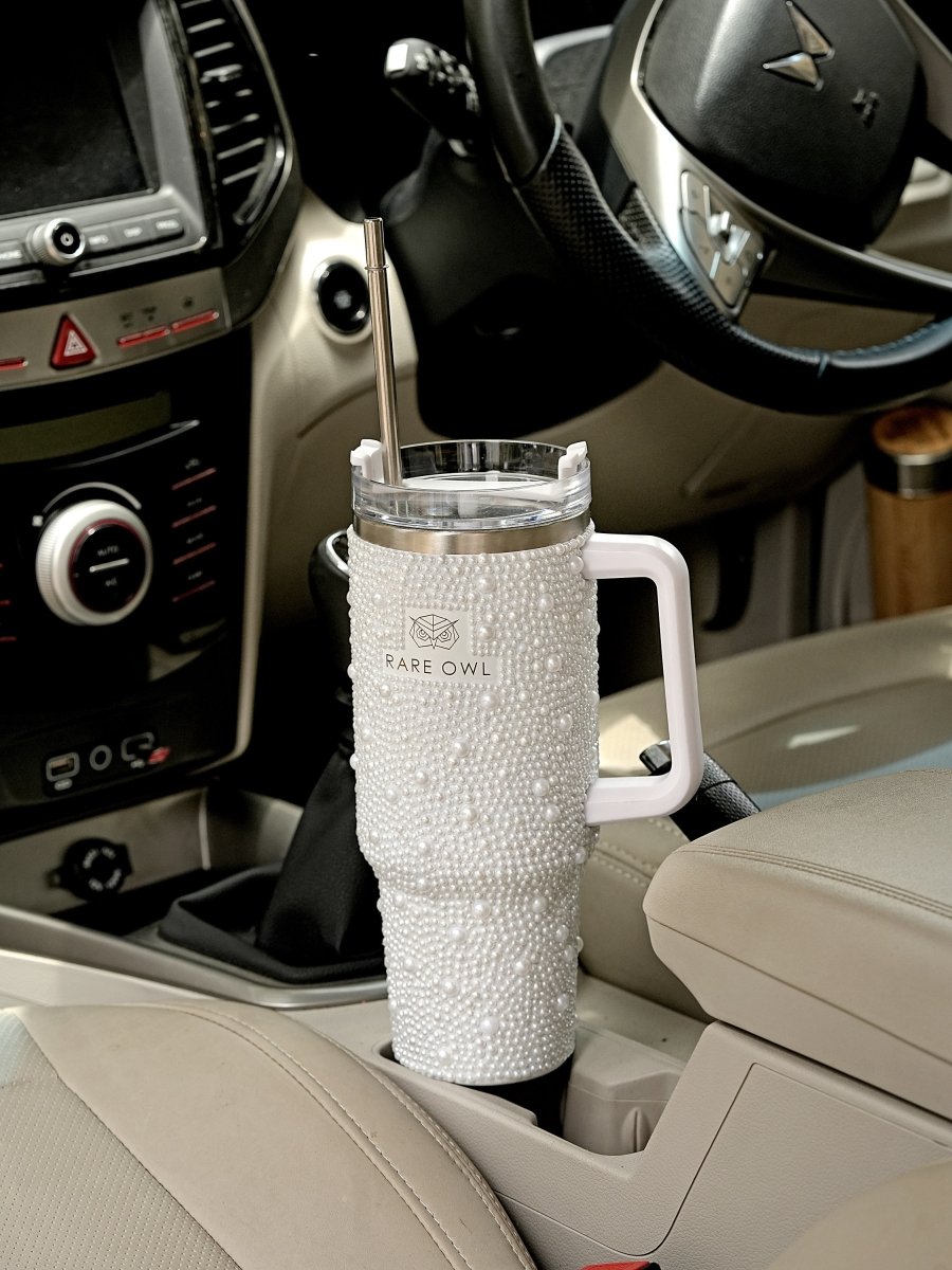 Pearl White Handmade Rhinestone Customized Tumbler
