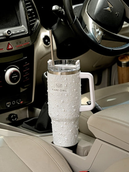 Pearl White Handmade Rhinestone Customized Tumbler